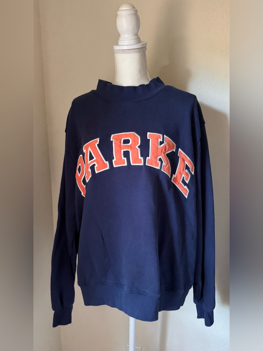 Parke Heritage Varsity Mockneck Sweatshirt Navy/Orange Denim Creamsicle Sz L/XL